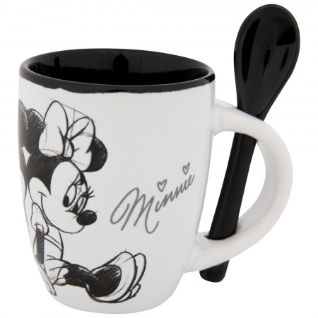 Mickey and Minnie Mouse Sketch Ceramic Espresso Mug with Spoon